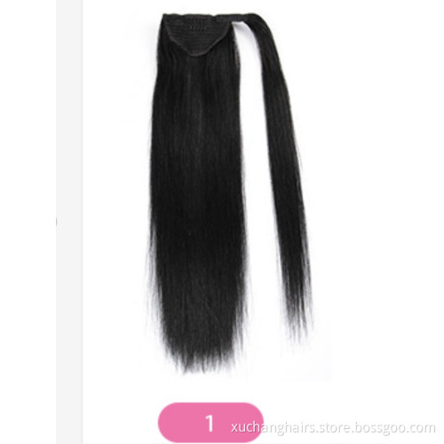 DB3# Human Hair Ponytail Extension Wrap Around 100% Real Remy Premium Long Straight Silky Soft Hairpiece Natural Black Ponytail